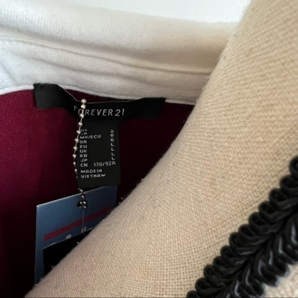 Forever 21 Contrast Panel Polo Neck Burgundy White Cropped Sweatshirt Size L - Picture 4 of 5